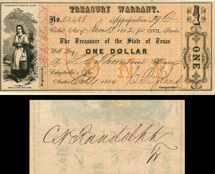 Treasury Warrant signed by C.H. Randolph